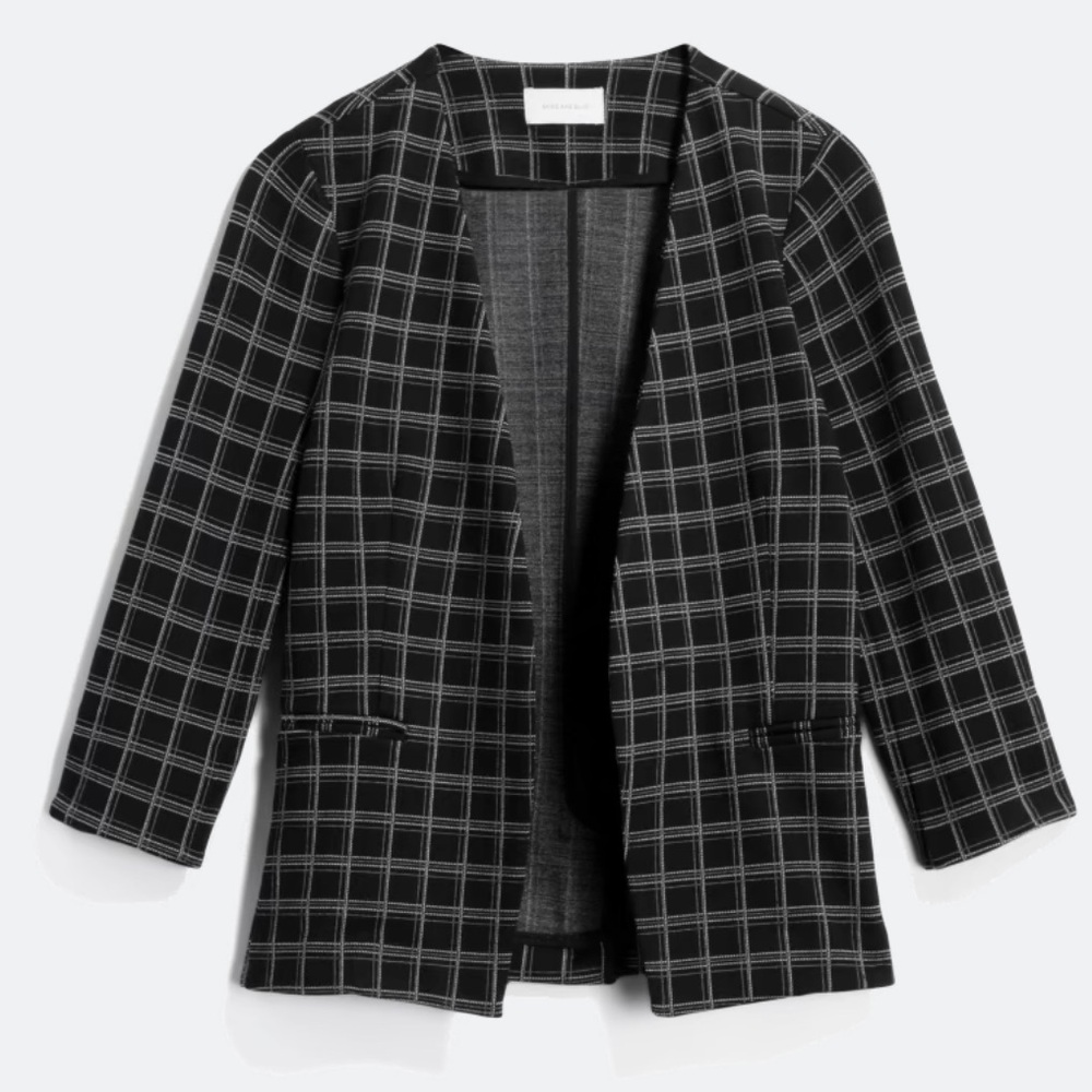 Skies Are Blue Black Grid Collarless Blazer